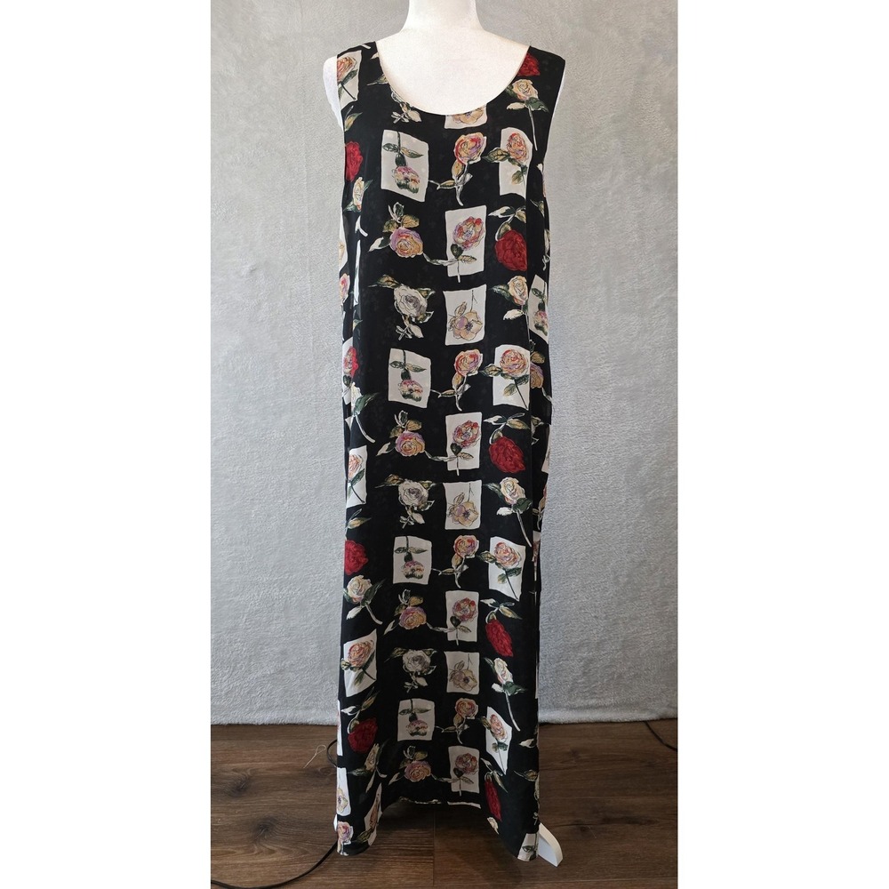 EUC Reversible Tank Dress Womens Black Floral Romantic 90s Grunge Whimsigoth